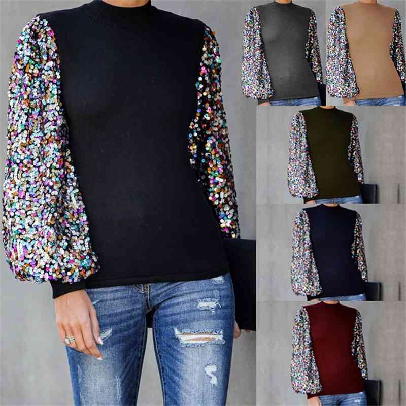 Fashion half high collar bead piece splicing Lantern Sleeve long sleeve top autumn and winter new su1911, Khaki
Fashion half high collar bead piece splicing Lantern Sleeve long sleeve top autumn and winter new su1911, Khaki