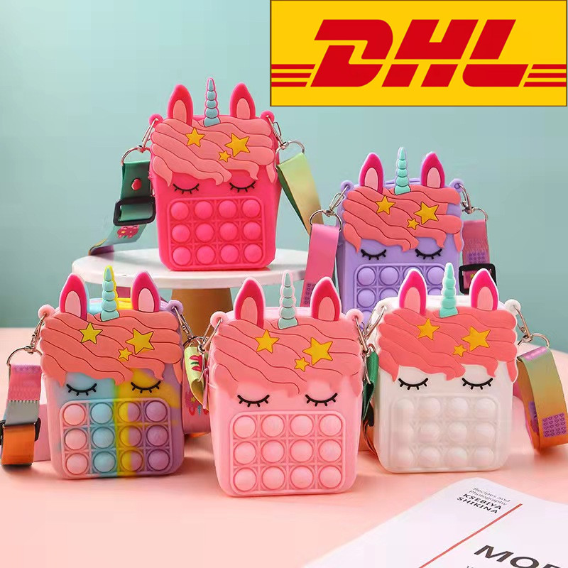 DHL Fidget Toys silicone unicorn messenger bag children's fashion cute press coin purse decompression shoulder bag easter bunny gift
DHL Fidget Toys silicone unicorn messenger bag children's fashion cute press coin purse decompression shoulder bag easter bunny gift