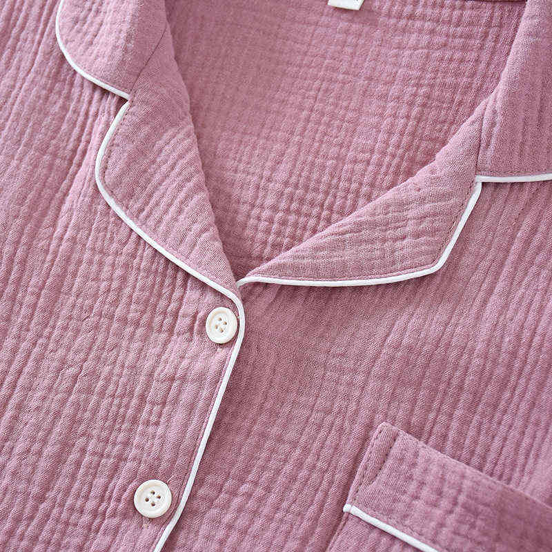 spring and autumn pure cotton crepe cloth couple soft breathable men long-sleeve simple home service women two piece set 211215