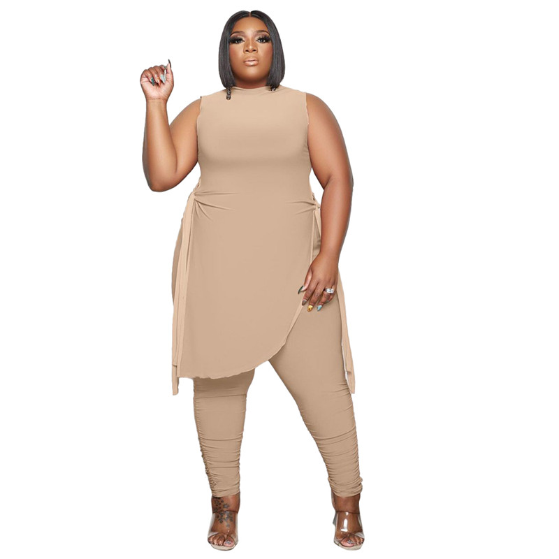 Plus Size 3XL 4XL Women Two Piece Set Matching Tracksuits Long Style Sleeveless Sweatshirt Tops Stacked Leggings Casual Sports suits Solid Fall Clothe
