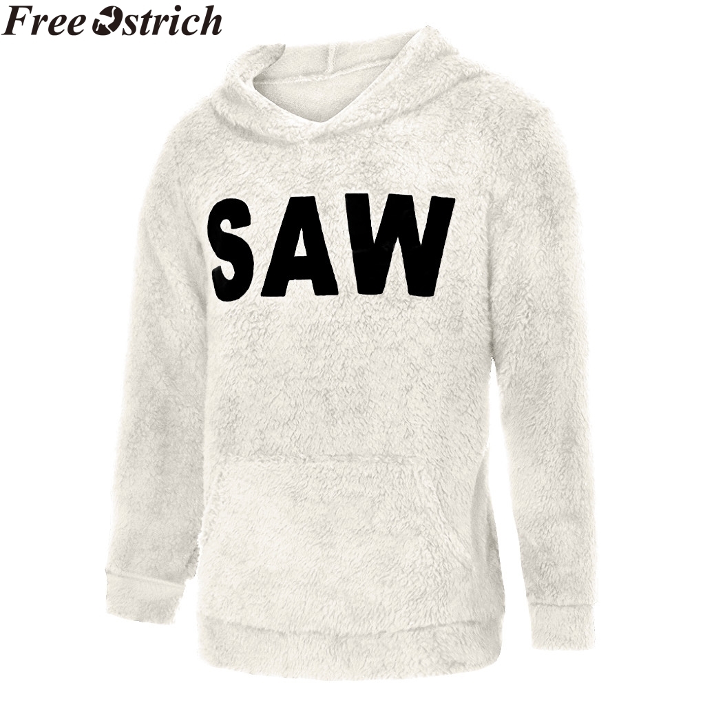 Autumn winter men plush casual Sweatshirts Hoodies long sleeve SAW printing plus size fashion Tops loose pocket Sweatshirt 201104
