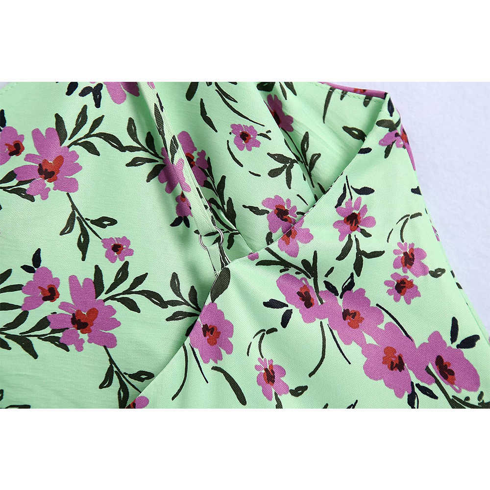 Summer Women Dress Flower Printed Vintage elegant lady Woman Short Camisole dress beach style 210709