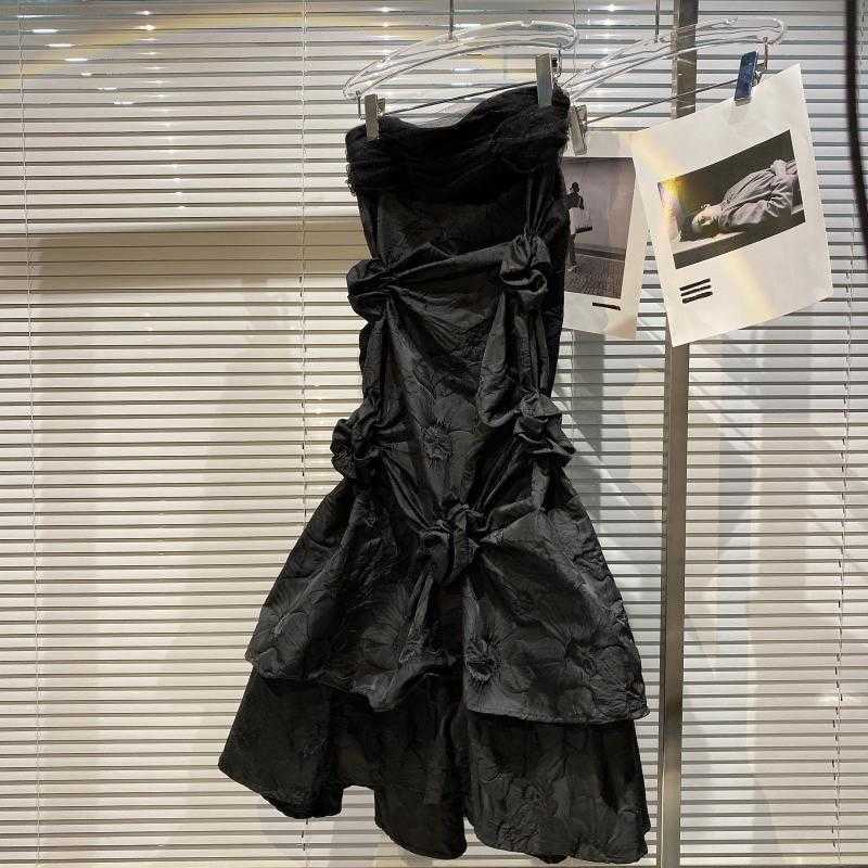 DEAT Women Black Pleated Personality Dress Strapless Sleeveless Arrivals Lady Sexy Fashion Spring Summer 11D490 210709