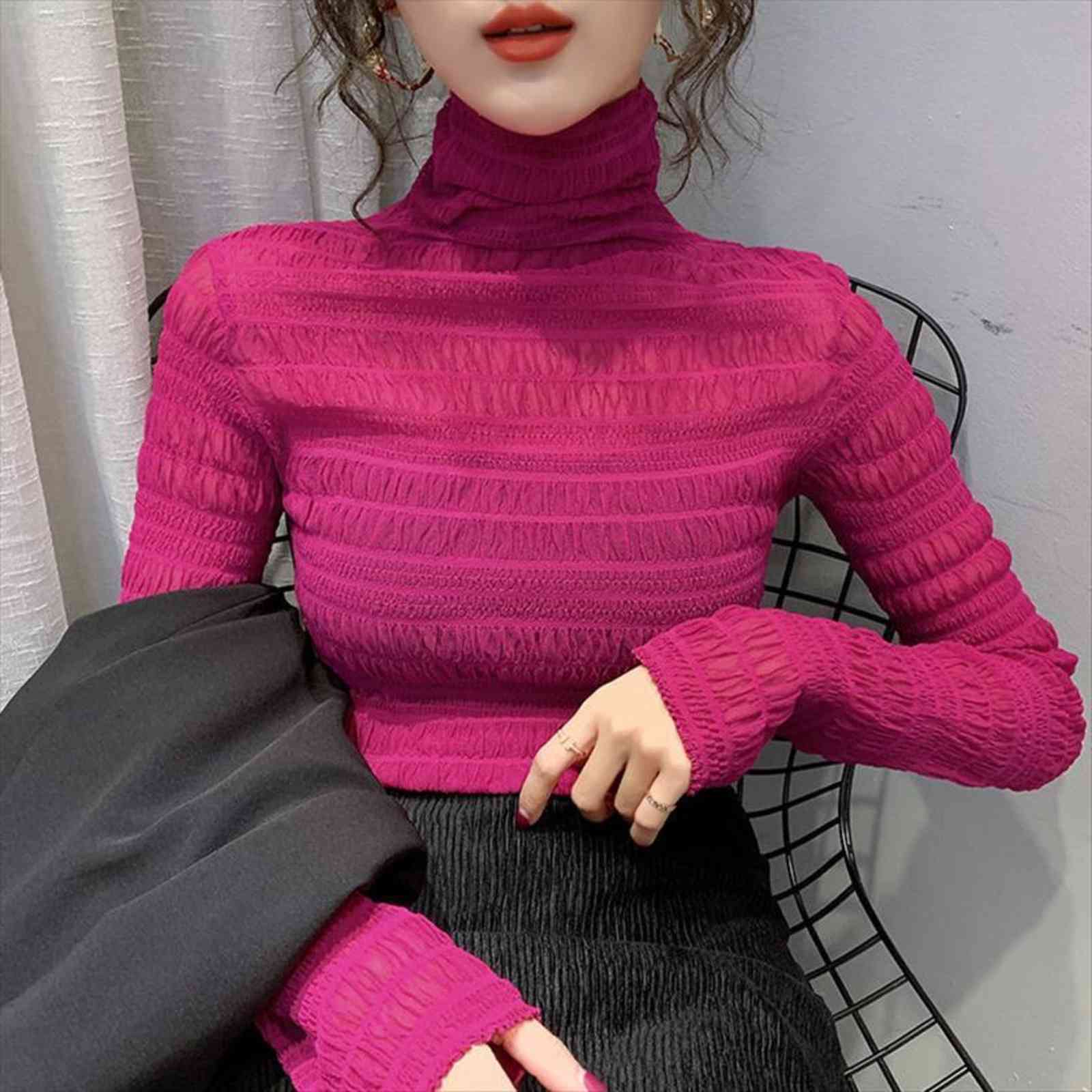 see through transparent womens shirts mesh long sleeve sheer slim ladies turtleneck, White
see through transparent womens shirts mesh long sleeve sheer slim ladies turtleneck, White