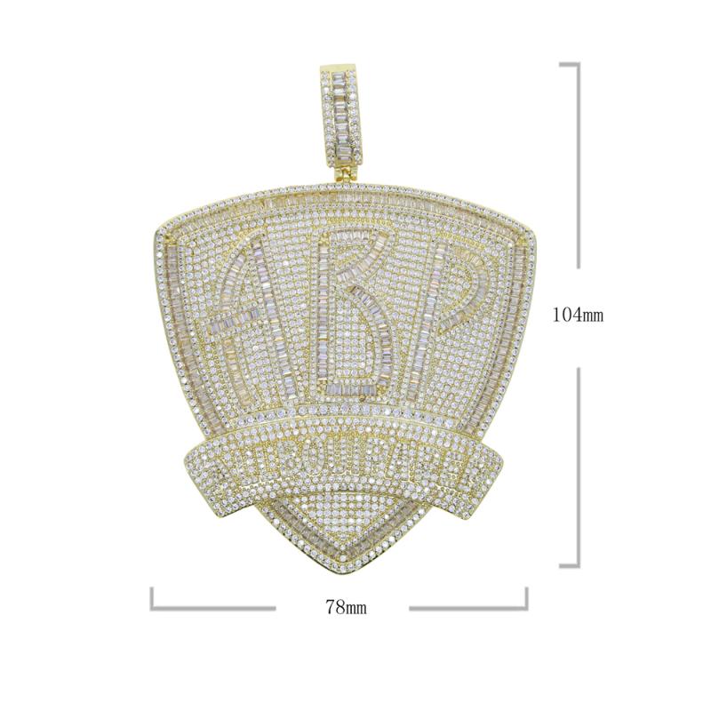 Iced Out Full Bling Cubic Zirconia Baguette Initial Letters ABP Charm Pendant Necklace For Hip Hop Men Fashion Punk