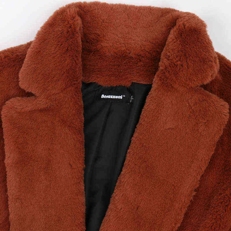 Nerazzurri Autumn Long Oversized Brown Soft Light Faux Fur Coat Women Long Sleeve Belt Casual Korean Fashion without Buttons 211123