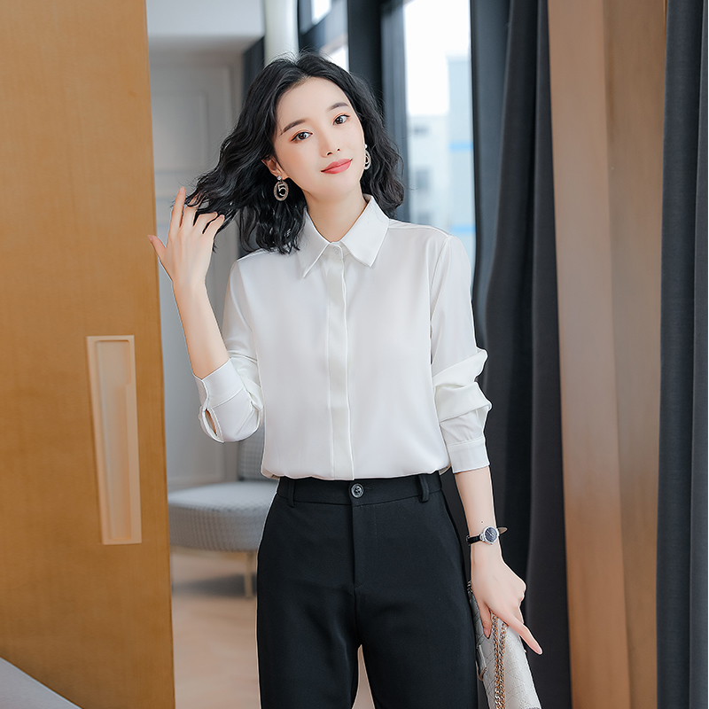 Heavyweight Silk Shirt Women Long Sleeve Shirts for Women Satin Blouse Shirt Office Lady Silk Satin White Shirts Top Plus Size 210225