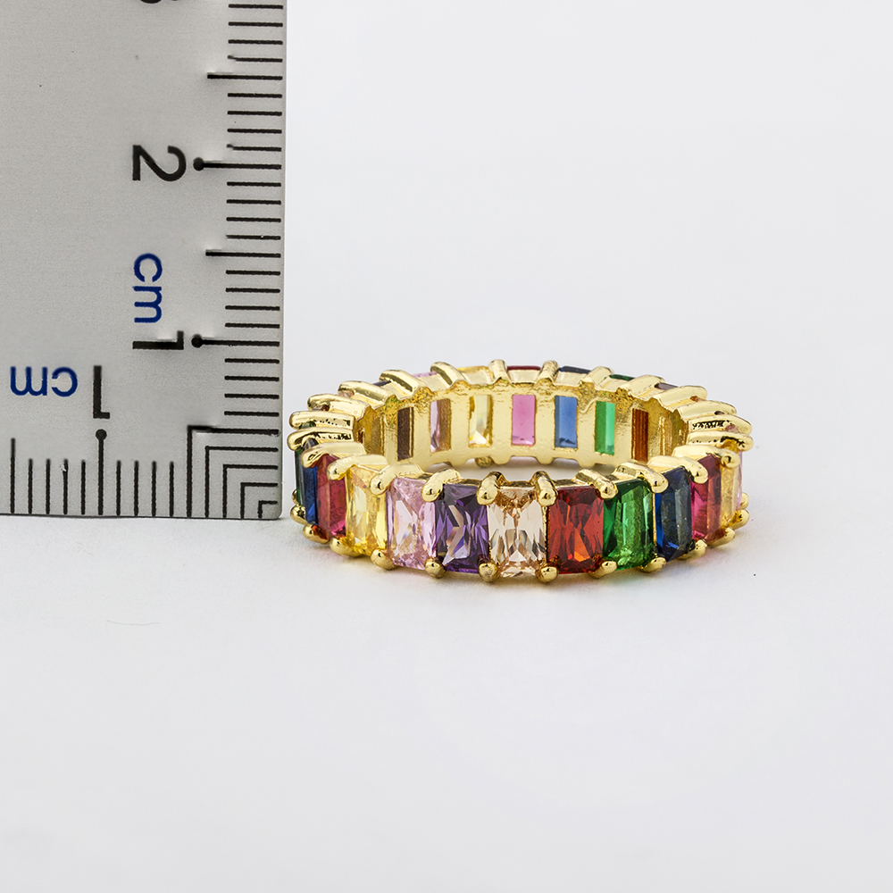 Thin Baguette Rainbow CZ Gold Ring For Women Fashion Engagement Wedding Band Top Quality Charm Jewelry