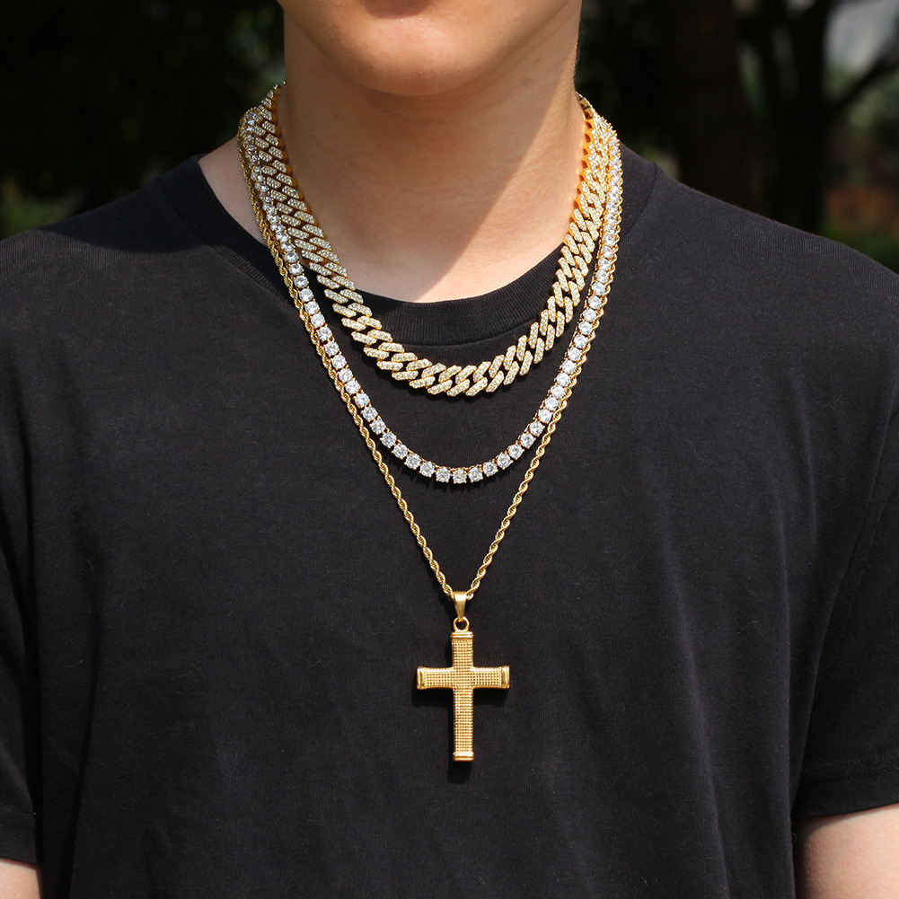 Hip Hop Stainless Steel Pendant Necklace Shining 18K Real Gold Plated Religious Jewelry Party Gift for Men