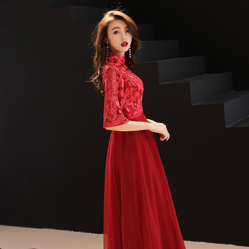 Ethnic Clothing Burgundy Lace Oriental Style Dresses Chinese Bride Vintage Traditional Wedding Cheongsam Dress Long Qipao Plus Size 3XL