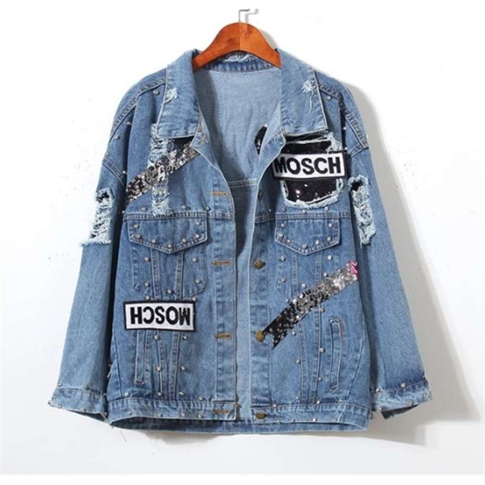 Women's Ladies Bear Patch Denim Jacket With Sequins Pins Women Punk Beadings Long Sleeve Loose Street Wear Jeans Jackets CoatX1016, Black;brown 
Women's Ladies Bear Patch Denim Jacket With Sequins Pins Women Punk Beadings Long Sleeve Loose Street Wear Jeans Jackets CoatX1016, Black;brown