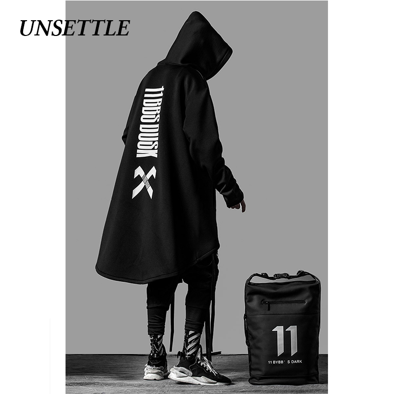Autumn Japanese Sweatshirt Mens Oversized Hoodies Long Cloak Hip Hop Gothic Outwear Streetwear Coat Harajuku Male Tops 201127