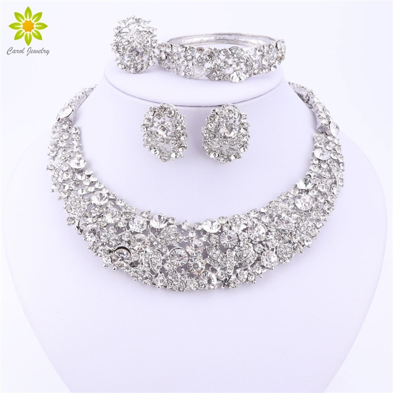 Nigerian African Beads Crystal Necklace Sets Silver Color Jewelry Set Wedding Accessories Party
Nigerian African Beads Crystal Necklace Sets Silver Color Jewelry Set Wedding Accessories Party