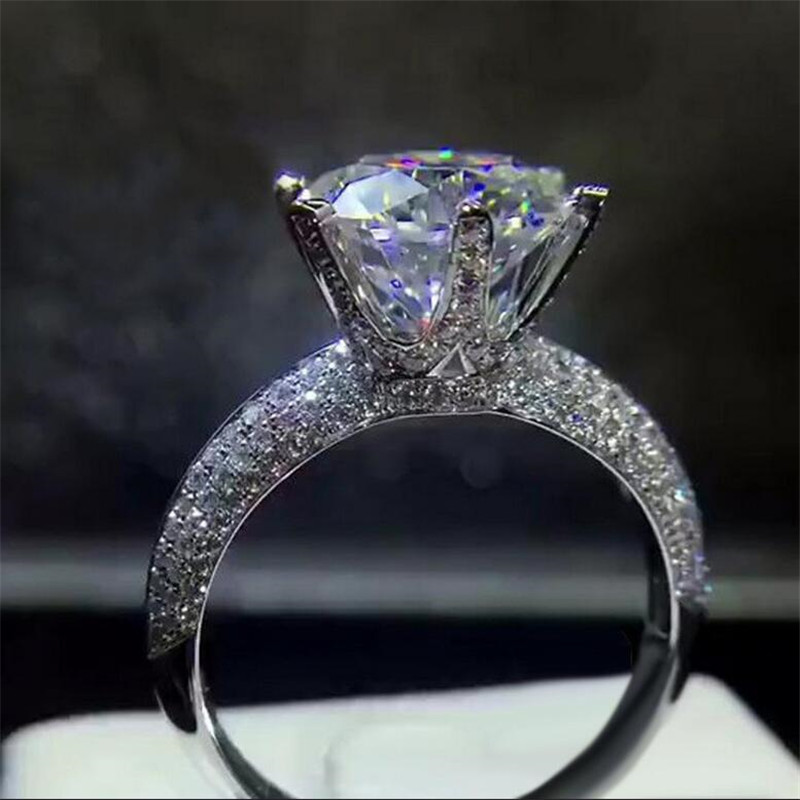 2021 New Arrival Classical Six Claw Fashion Jewelry 925 Sterling Silver Round Cut White Topaz Pave CZ Diamond Eternity Women Wedding Ring