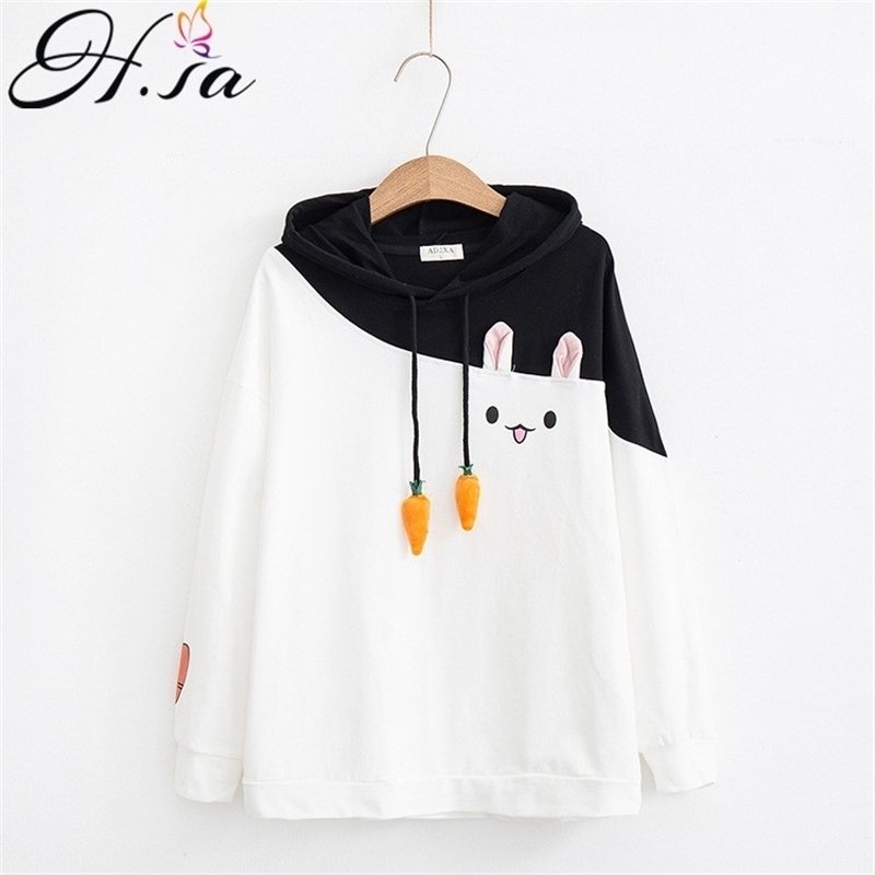 HSA Autumn Fashion Women Kawaii Cute Hoodies Rabbit Cartoon Sweatshirt with Hat Korean Style Long Sleeve Tracksuit kpop 201203