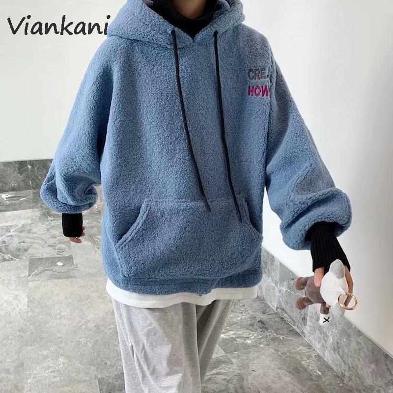 Men's Hoodies & Sweatshirts Men Lambs Wool Turtleneck Embroidery Thicker Fake 2 Piece Winter Plus Velvet Hooded Coats Couples Harajuku Outer