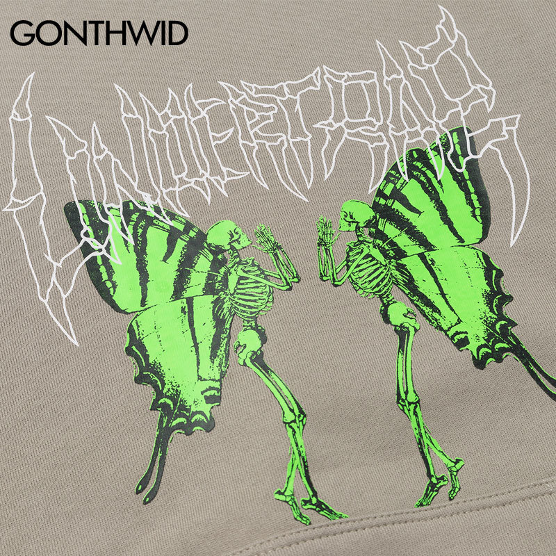 GONTHWID Hip Hop Butterfly Skull Prayer Print Hooded Sweatshirts Hoodies Streetwear Men Hipster Casual Punk Rock Pullover Tops 201020