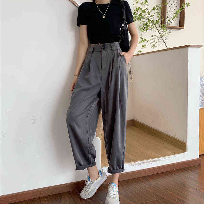 Straight Pants Women BF Style Chic Trendy Ladies Ankle-Length Trousers Summer All-match College Classic Teens Pantalones 211112wtt