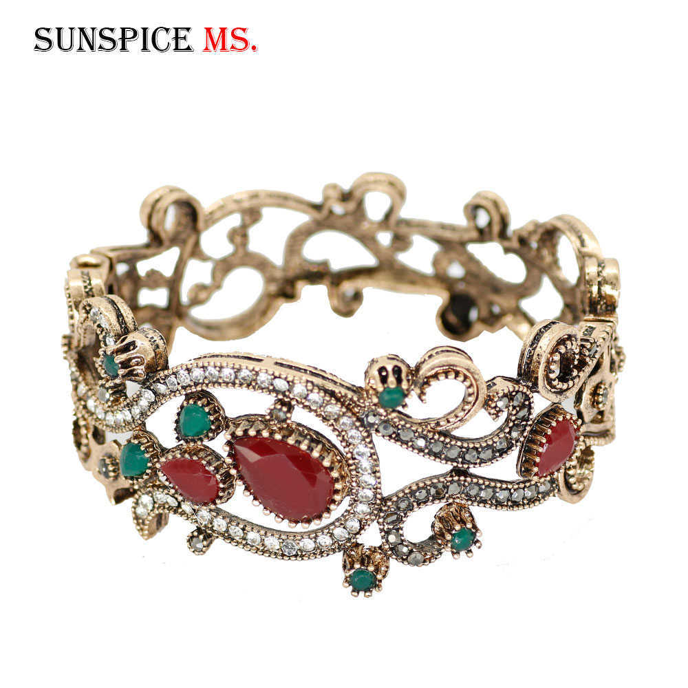 Sunspice-ms Turkish Flower Vintage Bangle for Women Antique Gold Multicolor Resin Ethnic Wedding Cuff Bracelet Bridal Jewelry Q0719
Sunspice-ms Turkish Flower Vintage Bangle for Women Antique Gold Multicolor Resin Ethnic Wedding Cuff Bracelet Bridal Jewelry Q0719