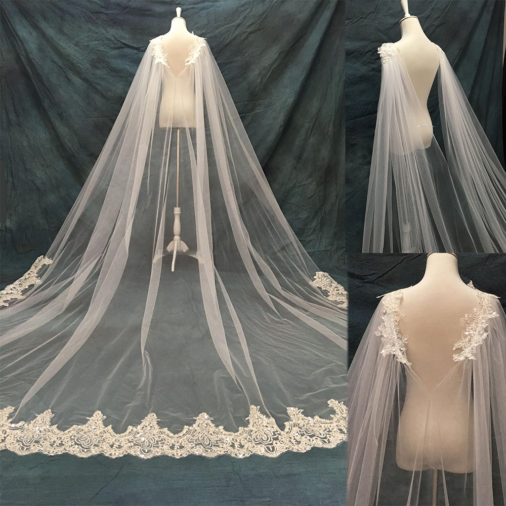 Fashion Wedding Veils Appliques Lace for Girls Cathedral Luxury Long Chapel Length