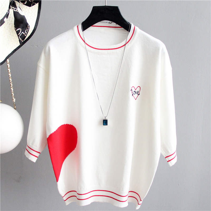 Shintimes Thin T Shirt Women Clothes Letter Love Knitted New Summer Tops Woman Tshirt Casual T-Shirt Female Tee Shirt Femme 210302