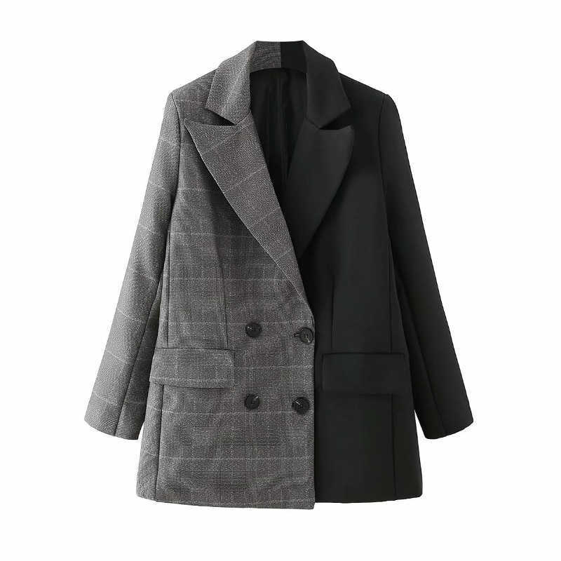 Casual loose women' suit jacket Autumn style plaid stitching ladies mid-length blazer Elegant coat of high quality 210527
Casual loose women' suit jacket Autumn style plaid stitching ladies mid-length blazer Elegant coat of high quality 210527