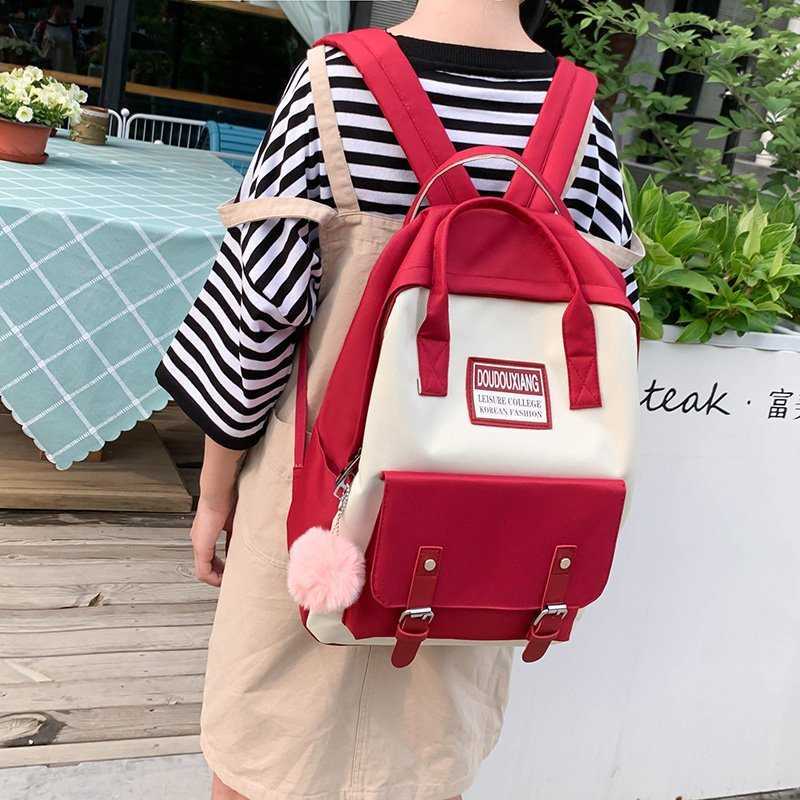5 pcs sets canvas School Bags For Teenage Girls Women Trend Female Backpack Nylon Women Backpack Child Student Shoulder Bag 210809