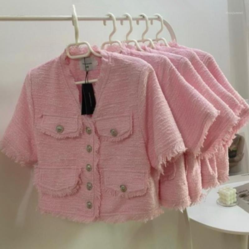 Women' Jackets Small Fragrance Summer Tweed Short Jacket Women Loose Sleeve V-neck Outerwear, Army green 
Women' Jackets Small Fragrance Summer Tweed Short Jacket Women Loose Sleeve V-neck Outerwear, Army green