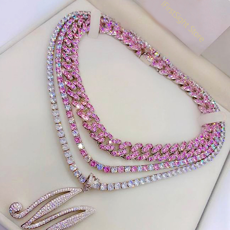 Iced Out Bling AAAA Zircon 5mm Tennis Chain Necklace Women Men Hip Hop Fashio Jewelry Gold Silver Color Pink CZ Choker Necklaces wholesale