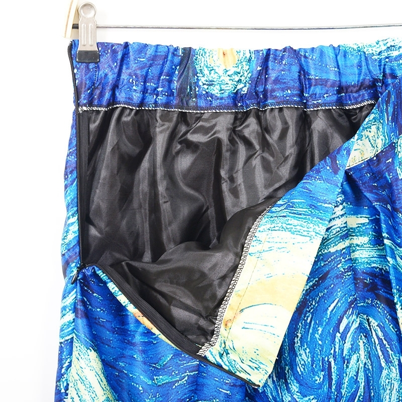 Fashion Satin Women Vintage Van Gogh Starry Sky Oil Painting 3D Print High Waist Skirt Rockabilly Tutu Retro Puff Skirt SK057 210306