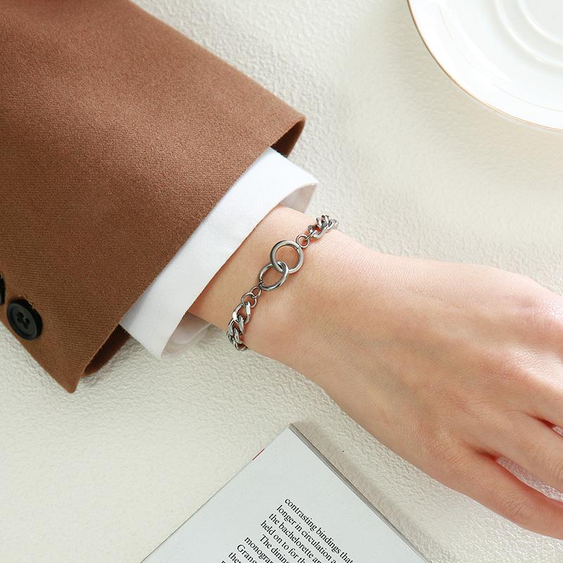 Bangle 2021 Stainless Steel Double Ring Accessories Chain Bracelet Color Female Titanium Jewelry For Women And Men Armband