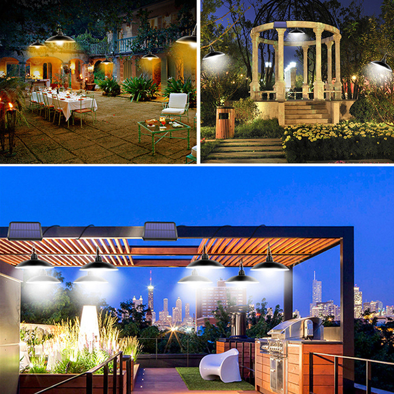 Solar Pendant Lamp Indoor Outdoor waterproof Remote garden lights Single Double head led light for camping home Patio Chandelier