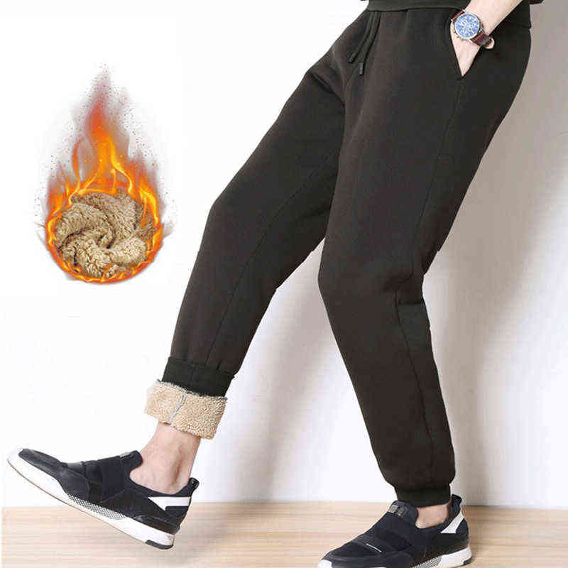 Men's Winter Pants Outside Warm Joggers Thicken Men Sweatpants Heavyweight Streetwear Fleece Trousers Men Pant 211112