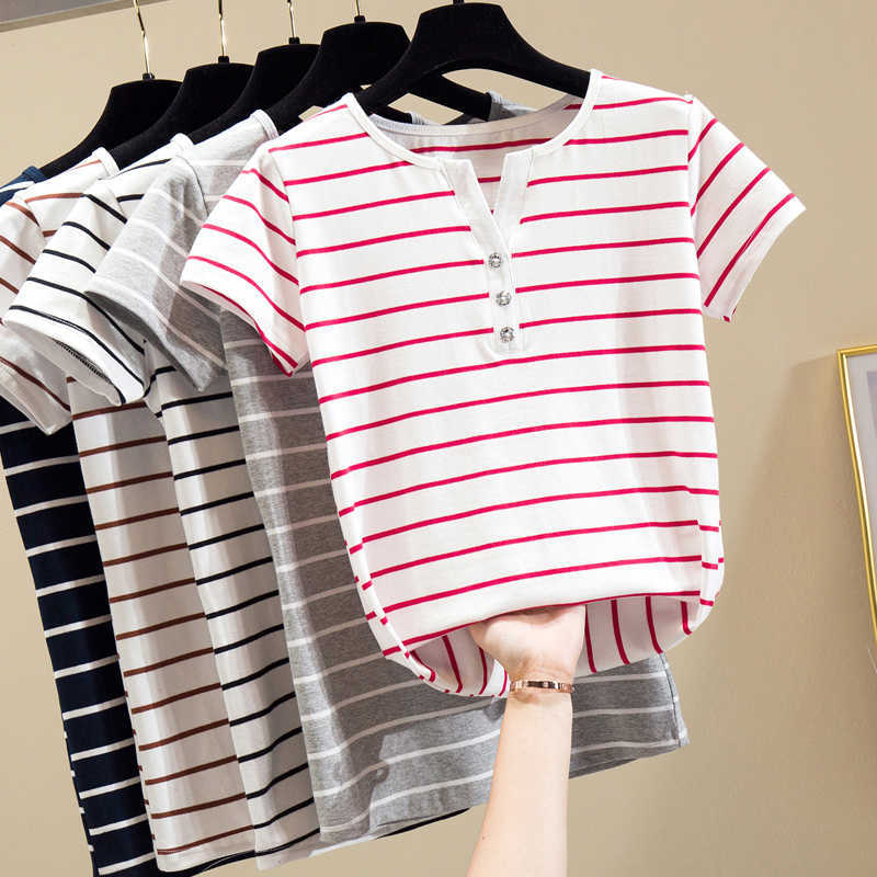 Plus Size -5XL T Shirt Women Summer Top Shirts V-neck Short Sleeve tshirts White Striped T-Shirt Cotton Tee Shirt Femme 210604, Red
Plus Size -5XL T Shirt Women Summer Top Shirts V-neck Short Sleeve tshirts White Striped T-Shirt Cotton Tee Shirt Femme 210604, Red