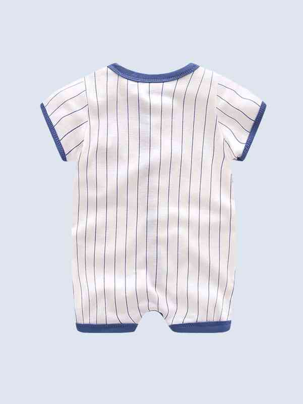 Baby Pinstriped Letter Patched Contrast Binding Romper SHE