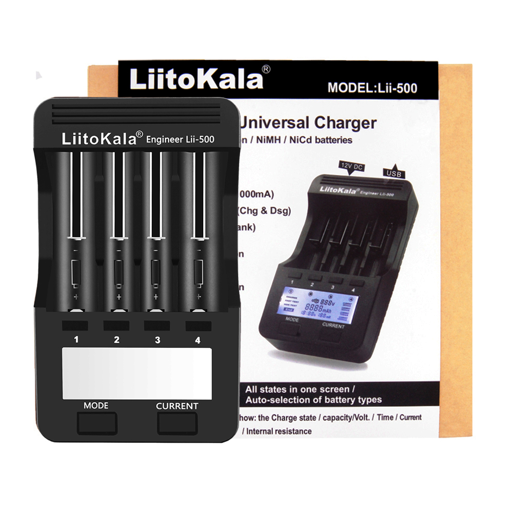 LiitoKala lii-500 pack LCD 3.7V/1.2V AA/AAA 18650/26650/16340/14500/10440/18500 Battery Charger with screen+12V2A adapter lii500 5V1A
LiitoKala lii-500 pack LCD 3.7V/1.2V AA/AAA 18650/26650/16340/14500/10440/18500 Battery Charger with screen+12V2A adapter lii500 5V1A