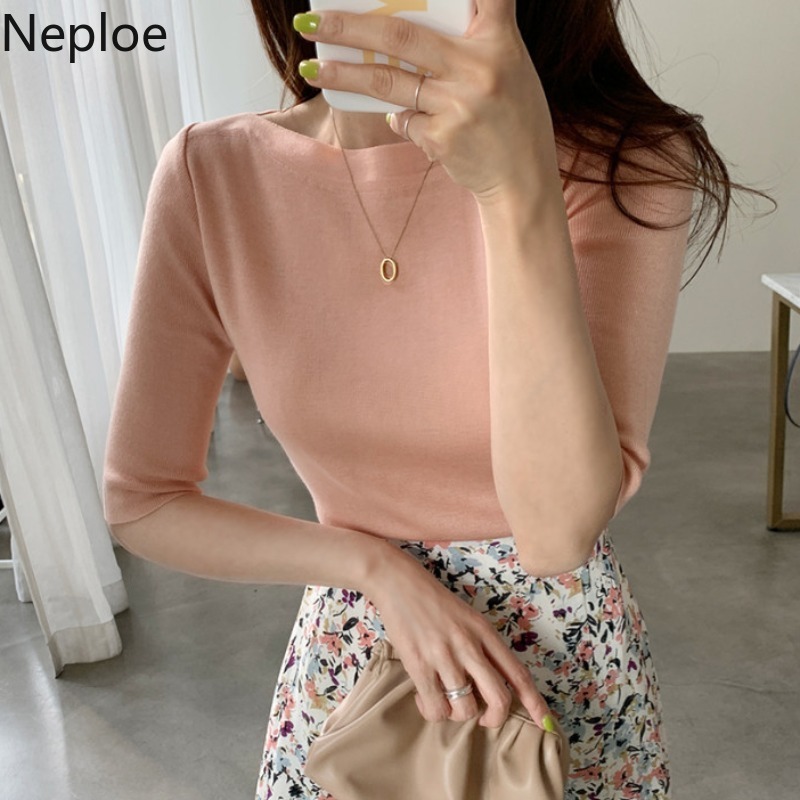 Neploe Cotton Basic T Shirts Women Solid O Neck Half Sleeve Female Tops Summer 2021 New Casual Slim Fit Ladies Tees 1C093 210302