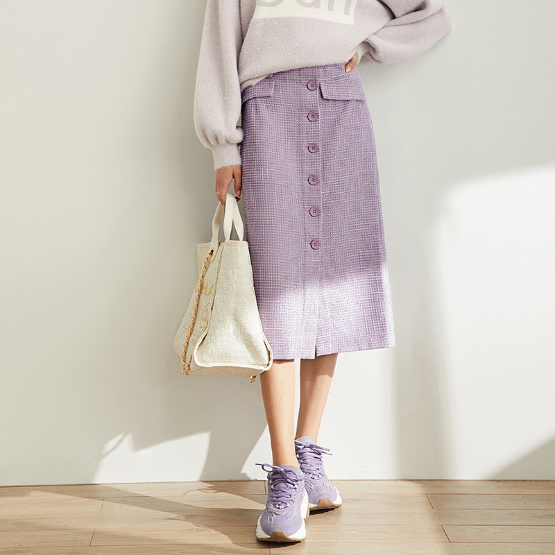 Amii Spring French Aword Half Skirt Women High Waist Plaid KneeLength Skirt 1193 210306