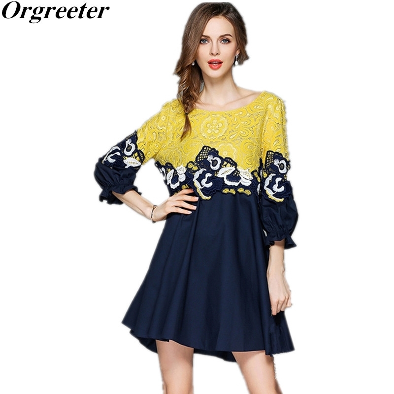 Blue Yellow Patchwork Lace Dress Summer Flower Embroidery Lantern-sleeve Female O-neck Waist Loose Casual 210525, Picture color
Blue Yellow Patchwork Lace Dress Summer Flower Embroidery Lantern-sleeve Female O-neck Waist Loose Casual 210525, Picture color