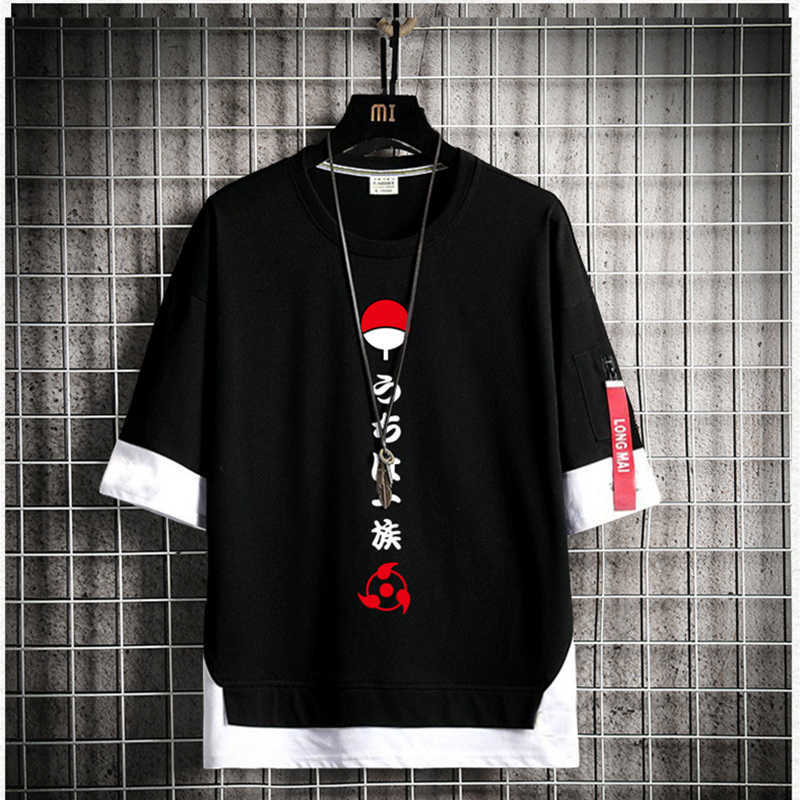 Anime T-Shirt Itachi Cosplay Costume Black Short Sleeve Fashion Sharingan Costumes Suit Y0913