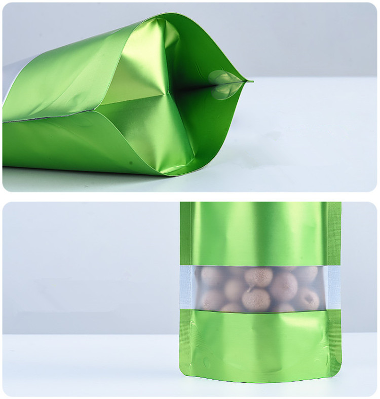 100pcs Doypack Matte Green Window Zip Lock Aluminum Foil Bag Stand up Resealable Meat Coffee Powder Snack Nuts Xmas Wedding Gifts Heat Sealing Packagi