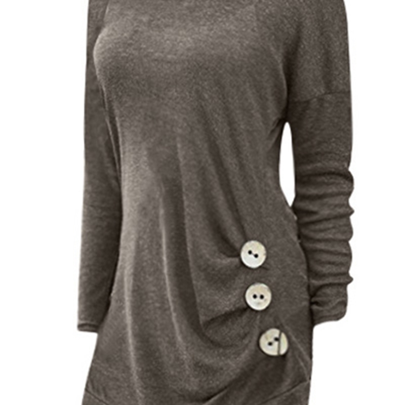 Wipalo Women Fashion Side Button Detail Plus Size TShirt O Neck Long Sleeves Casual Solid Tunic Tee Ladies Tee Top Big Size 5XL T200319