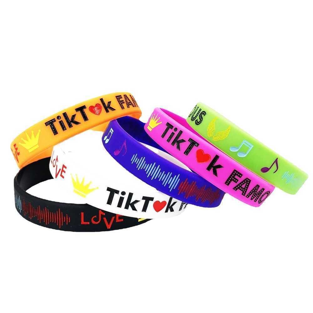 Fashion Tik Tok Children's Silicone Bracelet Colorful Letters Printed Tiktok Kids Candy Colors Rubber Wrist Band Halloween Accessories Toys