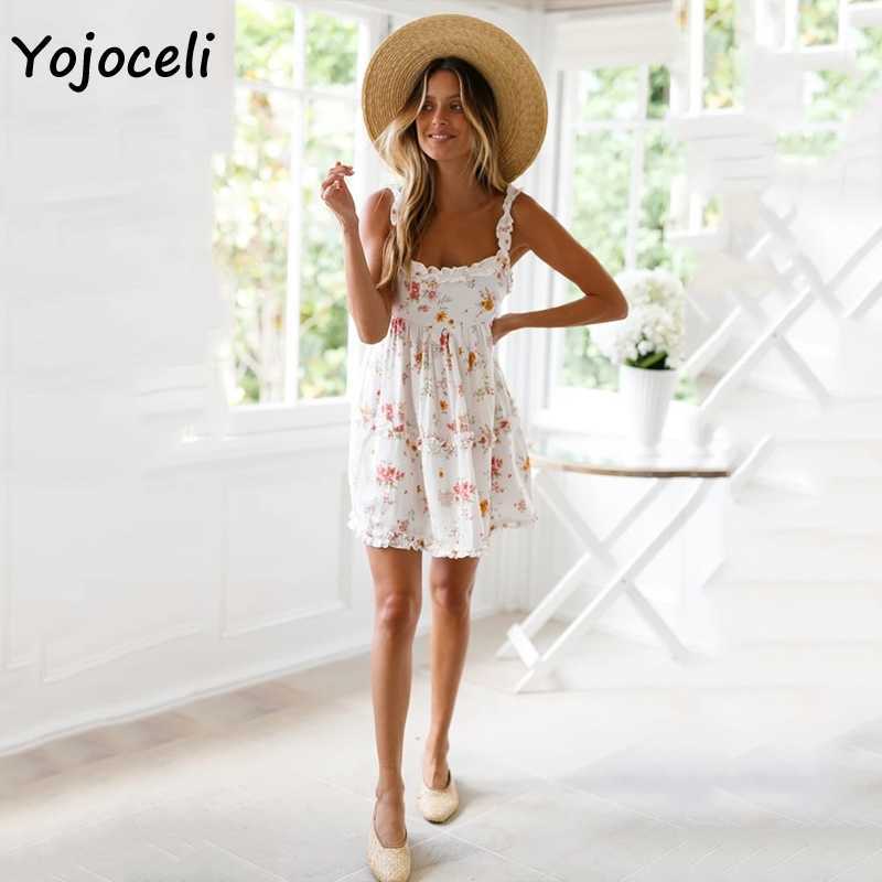 Yojoceli spring summer floral print sundres boho beach mini female vestidos back bow 210609