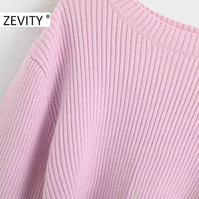 Zevity women fashion o neck long sleeve crop Sweater chic female sexy basic casual slim streetwear Knitting Pullover tops S386 210603