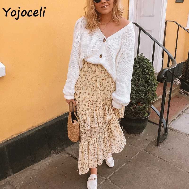 Yojoceli autumn winter knitted cardigan coat v neck loose sweater jumper 210609