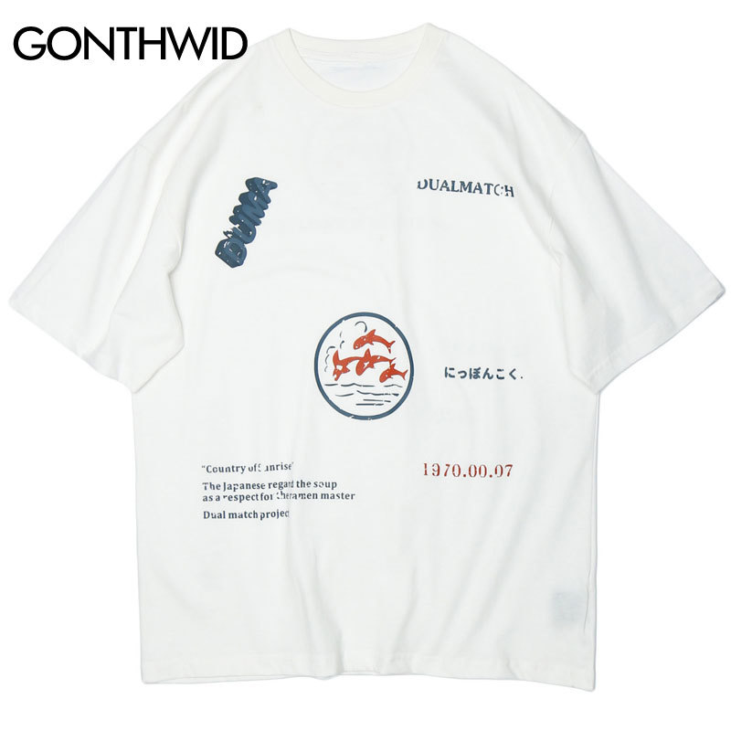 GONTHWID Whales Print Short Sleeve Tee Shirts Harajuku Casual Streetwear T-Shirts Men Hip Hop Summer Fashion Tshirts Tops Male 210225