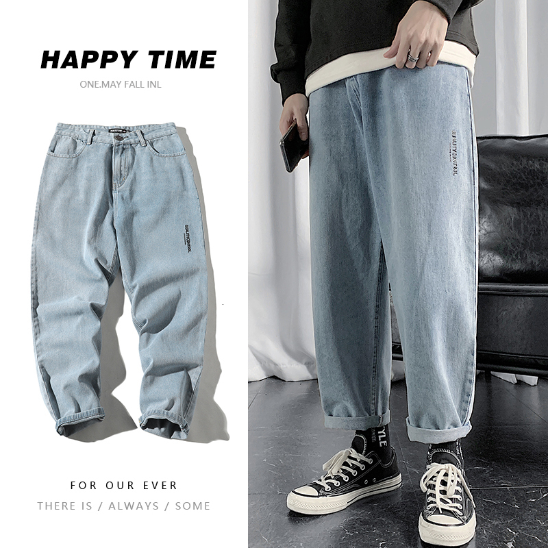 2021 New Casual Blue Jogging Work Loose Pants Homme Men's Gray Jeans V82m