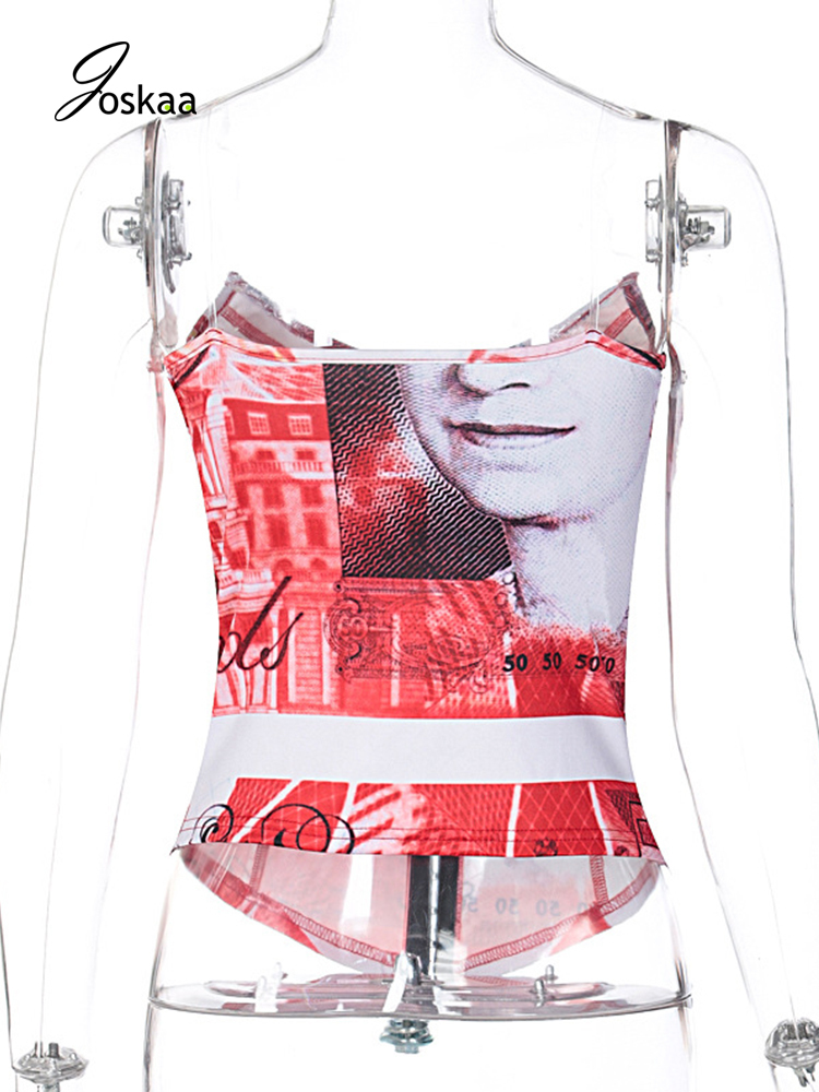 Joskaa Money Print Sexy Tube Top Corset Autumn Winter Women Fashion Streetwear Outfits Club Tank Top Dollar Outwear 210308