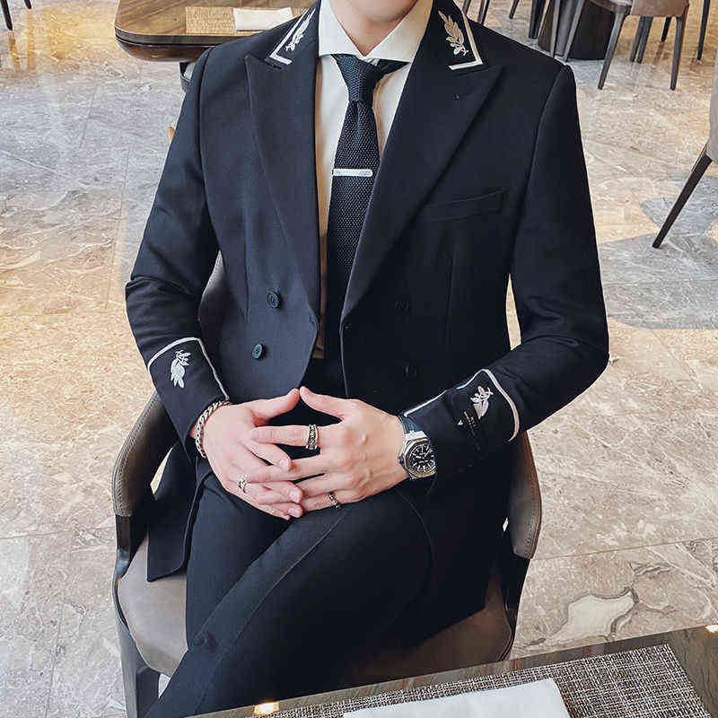 Chaqueta Hombre Formal Korean Suit Coat Men's Slim Fit Jacquard Embroidery Autumn Blazer Hombre Mens Stylish Blazer 211120